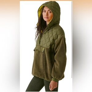 NWOT BASS OUTDOOR Women Hood spring Sherpa Soft Pullover olive green Oversize xs